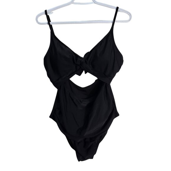 NWOT | Black One Piece Open Front Plunge Monokini Swimsuit Back Cut Out | Large - Picture 1 of 6